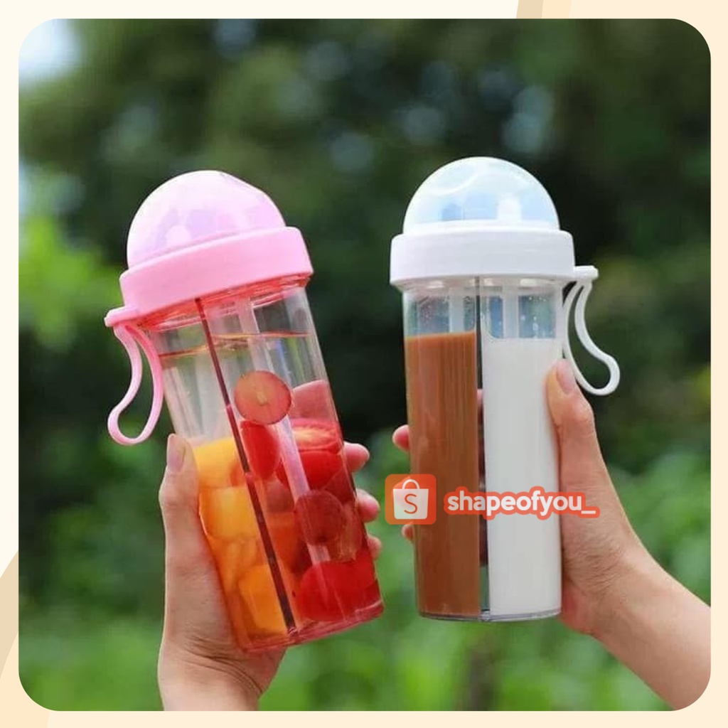 DUET COUPLE BOTTLE BOTOL MINUM DUET DUA SISI 2 SISI 2IN1 BOTOL SEKAT - tanpa bubble, POLOS 420 ML premium berkualitas elegan