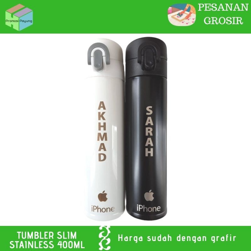 CUSTOM GROSIR TUMBLER termos Slim STEINLESS 400ML custom grafir satuan design suka suka