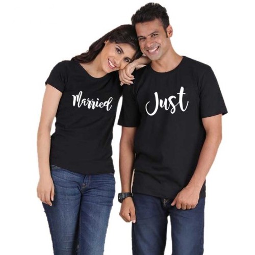 DISKON!!!KAOS COUPLE KADO ULANG TAHUN SOUVENIR VALENTINE BIG SIZE M - 5XL JUST MERRIED