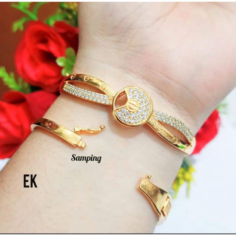 GELANG TANGAN WANITA GOLONG BANGLE TITANIUM LAPIS EMAS 18K