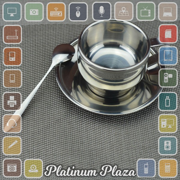 Set Gelas Sendok Piring Kopi Stainless Steel - Silver`8TANWA-