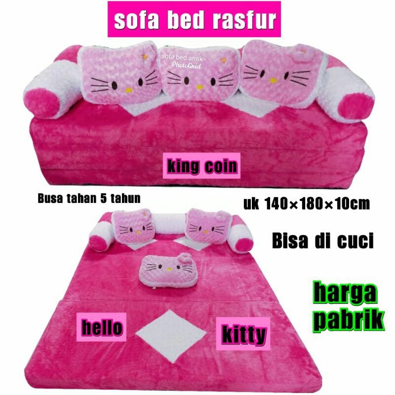 Kasur Anak Perempuan Hello Kitty Pink / Kasur Lipat Sofa Bed Minimalis Karakter Anak Bulu Rasfur Bus