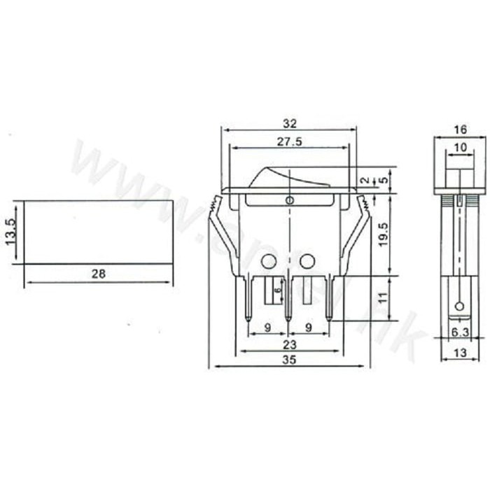 Medium Size Single Pole Rocker Swith 3pin On - Off With Lamp Switch ukuran sedang