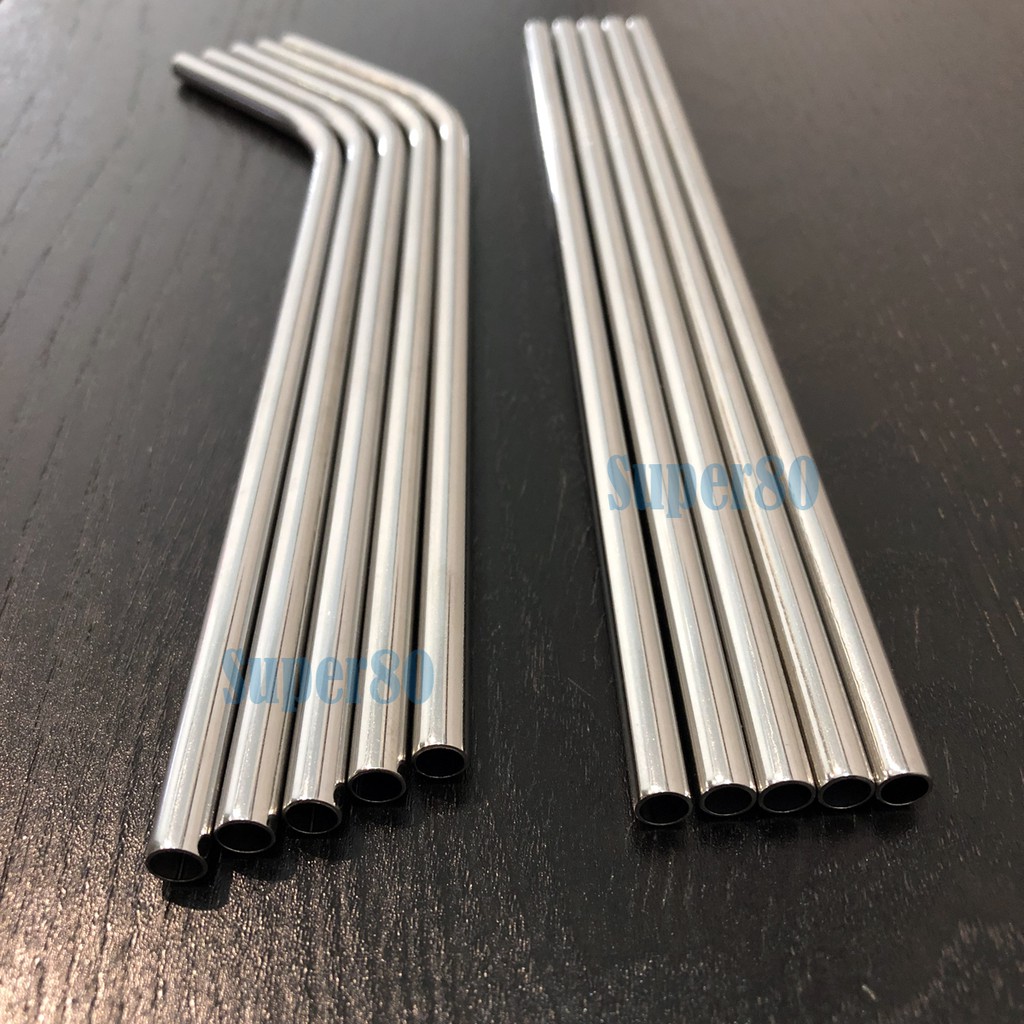 Sedotan Lurus / Lengkung Bengkok Stainless Steel Straw Sikat Pembersih Kantong Pouch Tempat