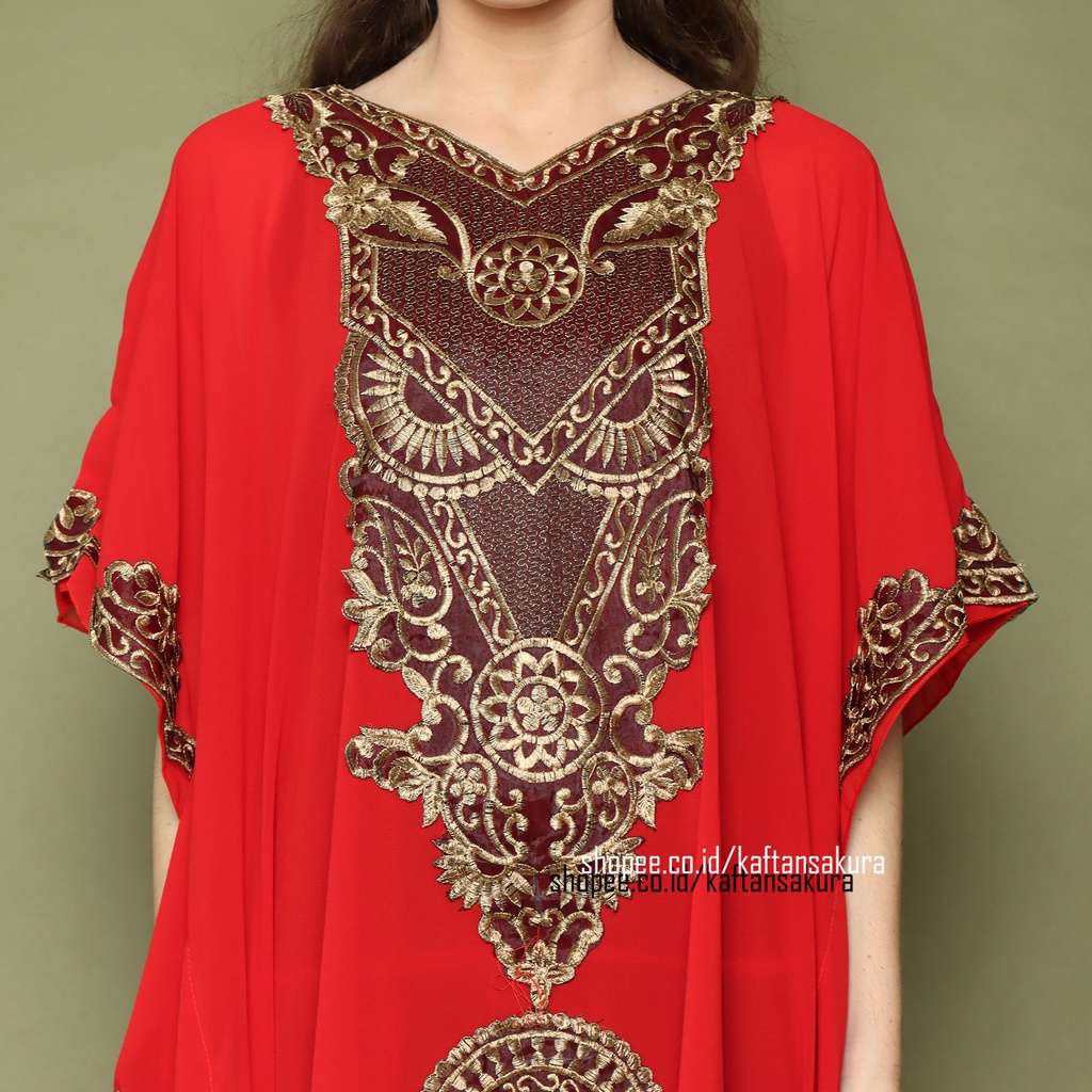 Bahan Chiffon Ceruty, Kaftan putih , Bordir Gold Gamis Kaftan