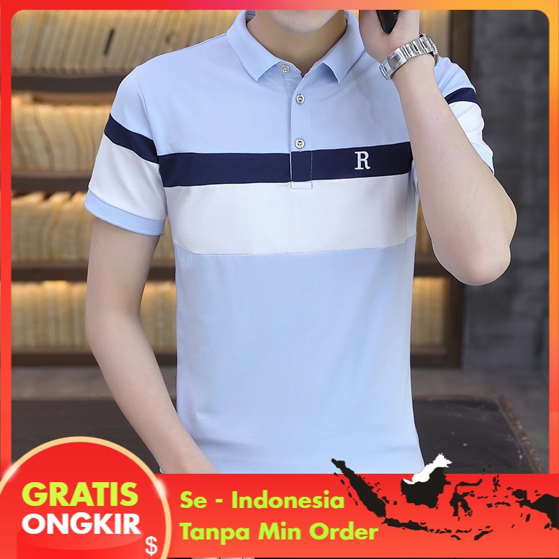 Kaos Polo Pria Slim Kaos T-shirt Lengan Pendek Tren Remaja Kerah Polo Tshirt
