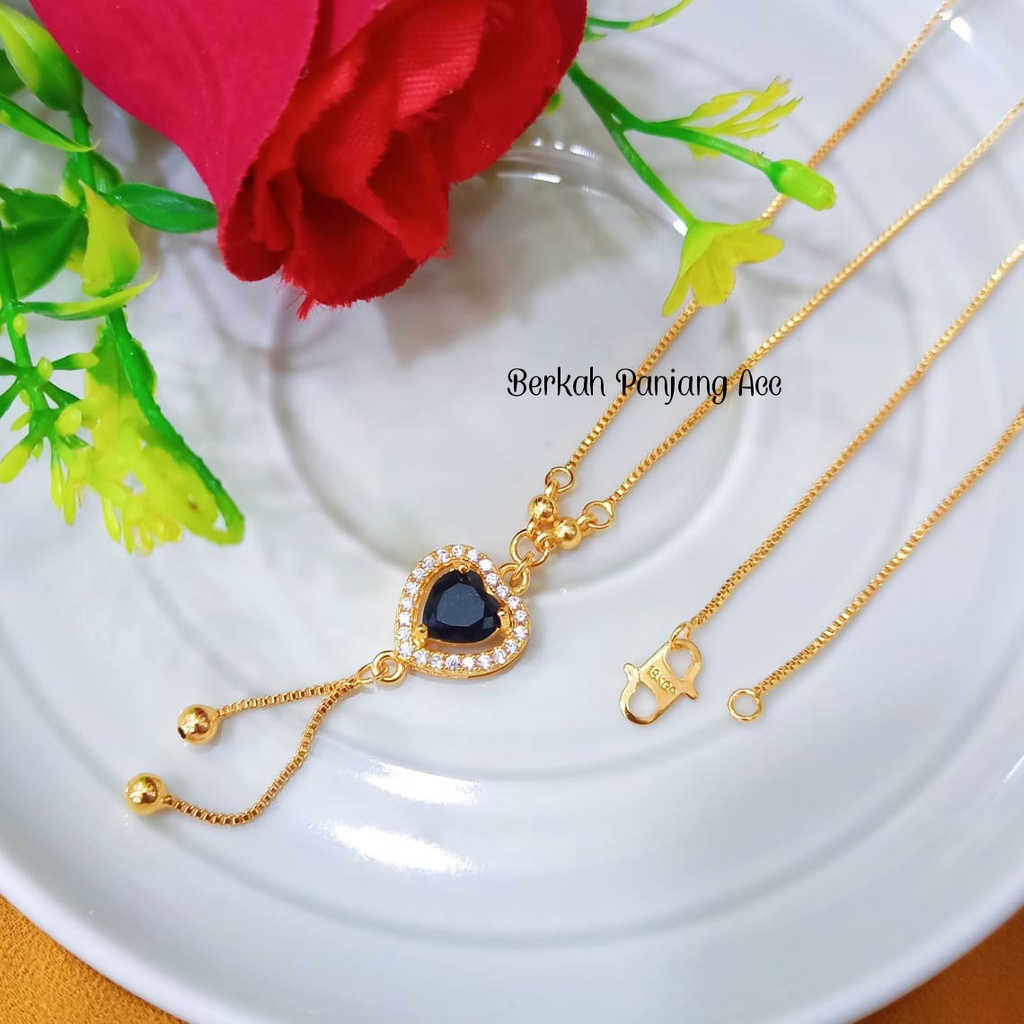 Kalung Wanita model Love Permata Hitam/Black Elegan Anti Karat/Tidak Luntur