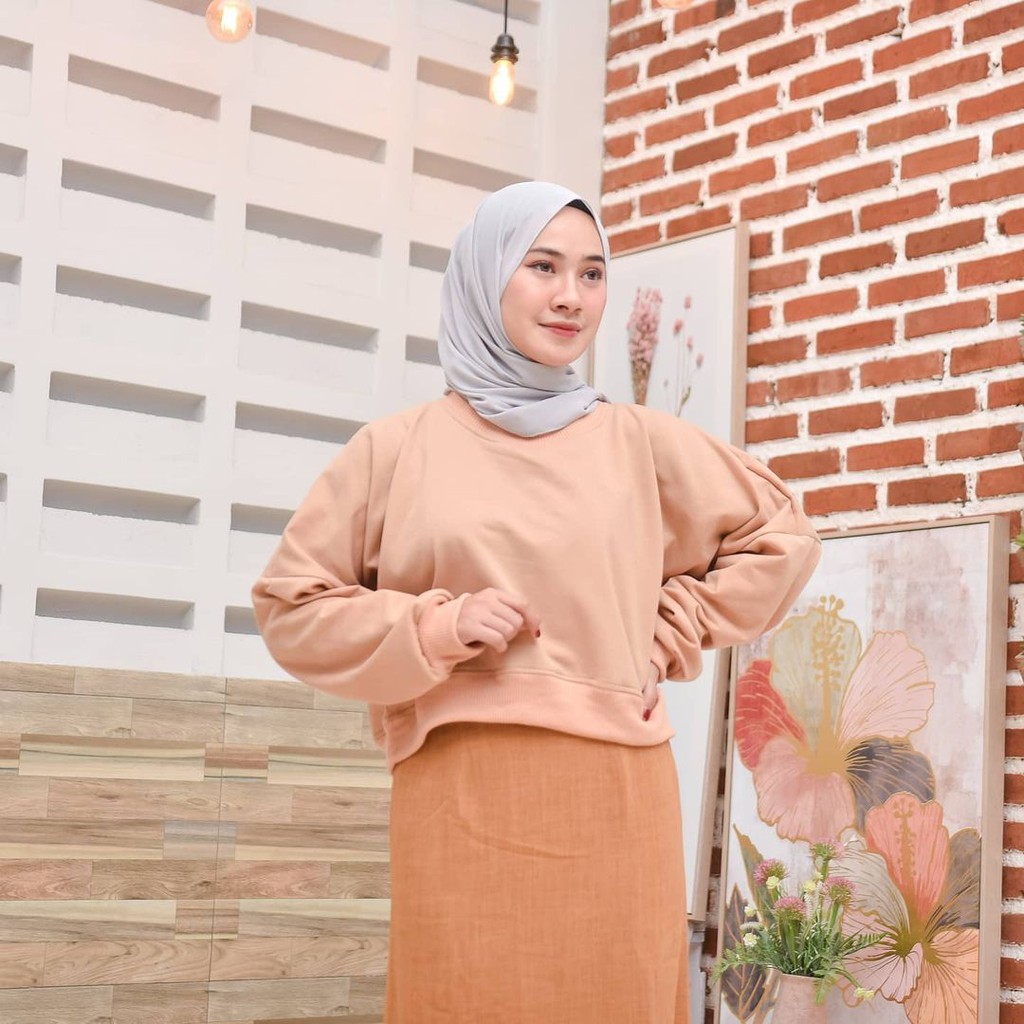 OVER SIZE CROP SWEATER CREWNECK WANITA BEST QUALITY