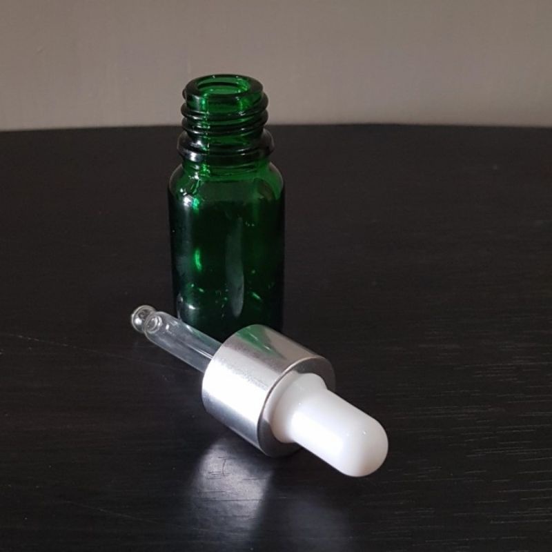 botol kaca pipet 10ml tebal hijau - ring almunium silver