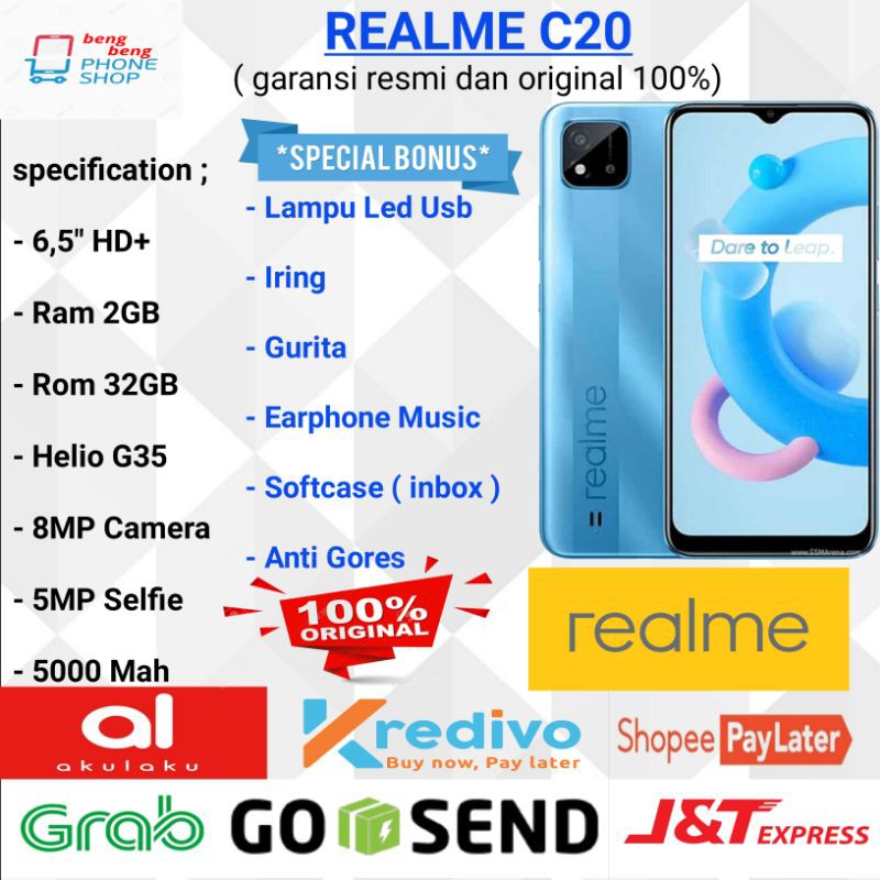 REALME C20 RAM 2GB 32GB 3/32GB GARANSI RESMI - BONUS