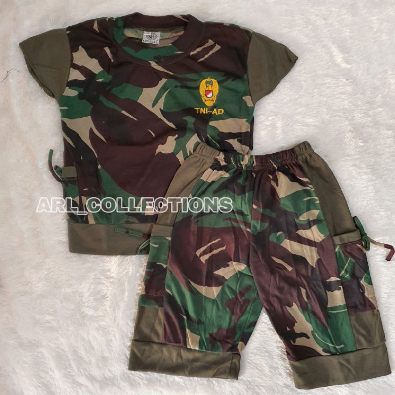 setelan kaos anak pendek perempuan loreng malpinas tni ad - baju kaos anak pendek perempuan loreng -