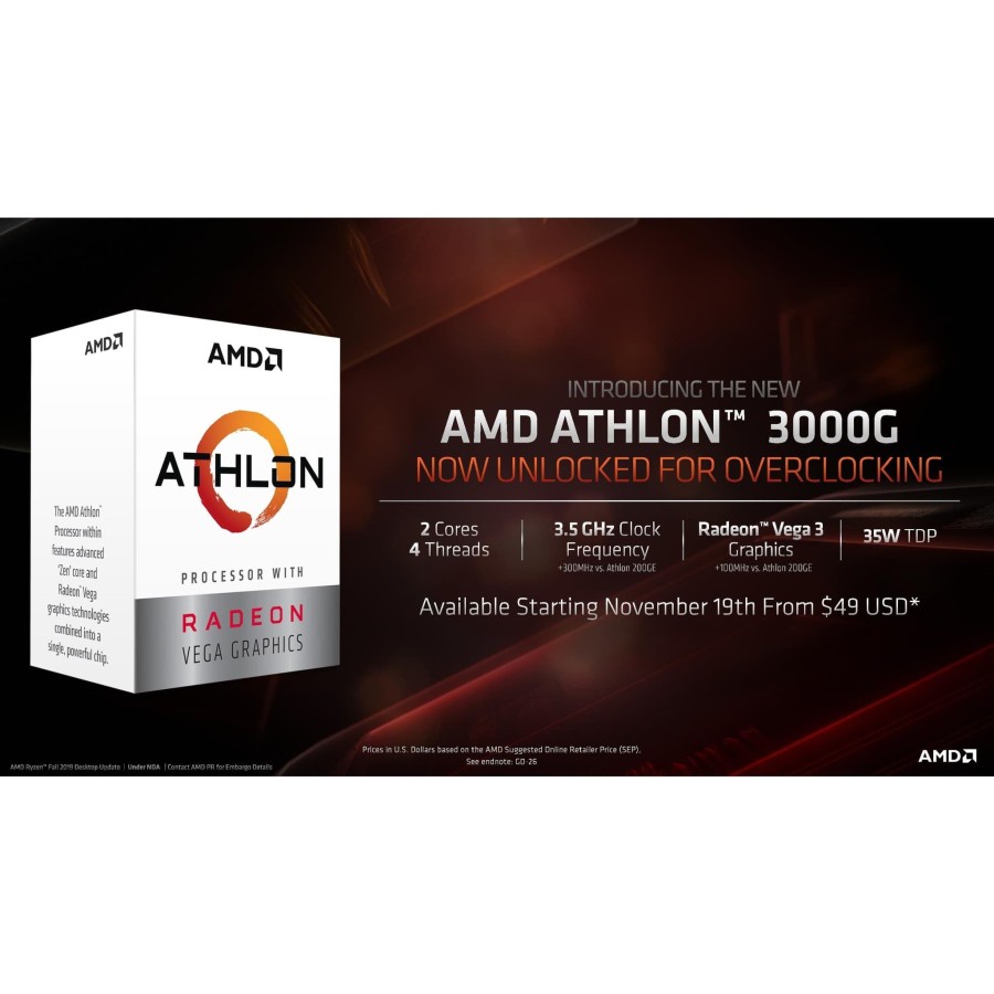 AMD Athlon 3000G (Radeon Vega 3) 3.5Ghz AM4 [BOX] - 2 Core Original