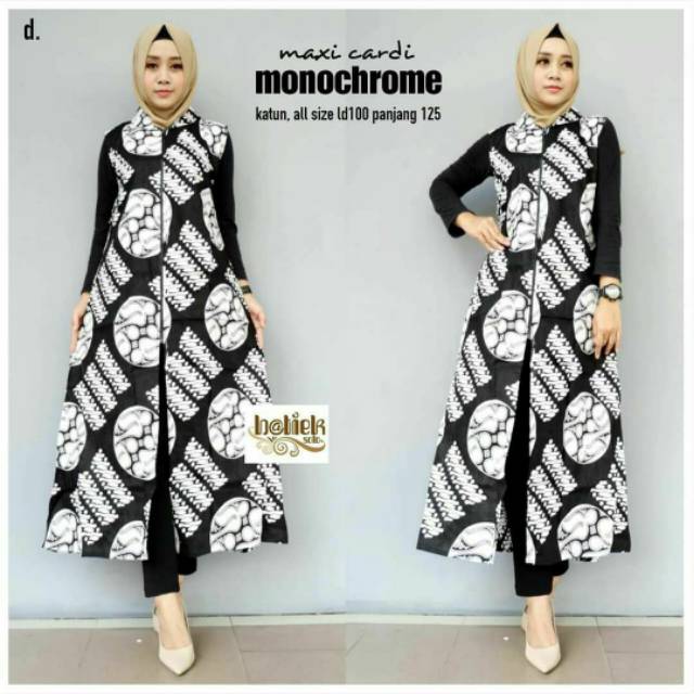 Harga Pabrik Jual Longcardi Outer Panjang Tanpa Lengan Resleting Zipper Seragam Batik Murah Maxicardi Monochrome jk180JUVqdGed