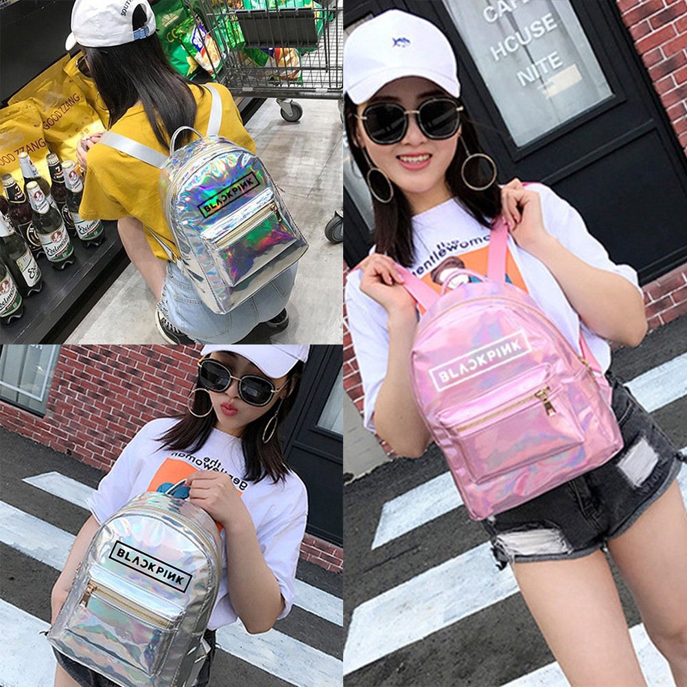 Tas Hologram Black Pink KPOP Tas Ransel Wanita Bahan Kulit PU