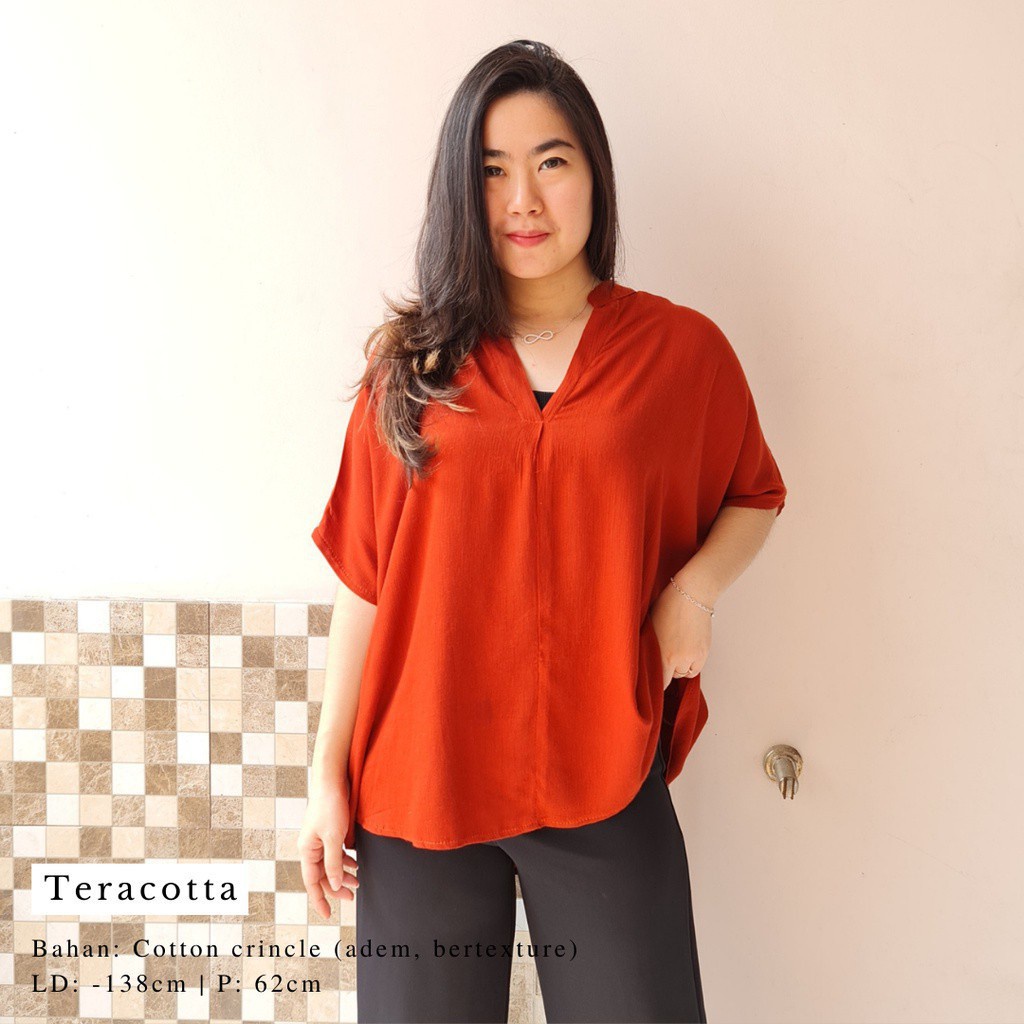 2904 CARITA OVERSIZE TOP BLOUSE BIGSIZE JUMBO FELICIA BLOUSE-Teracotta (Crincle)
