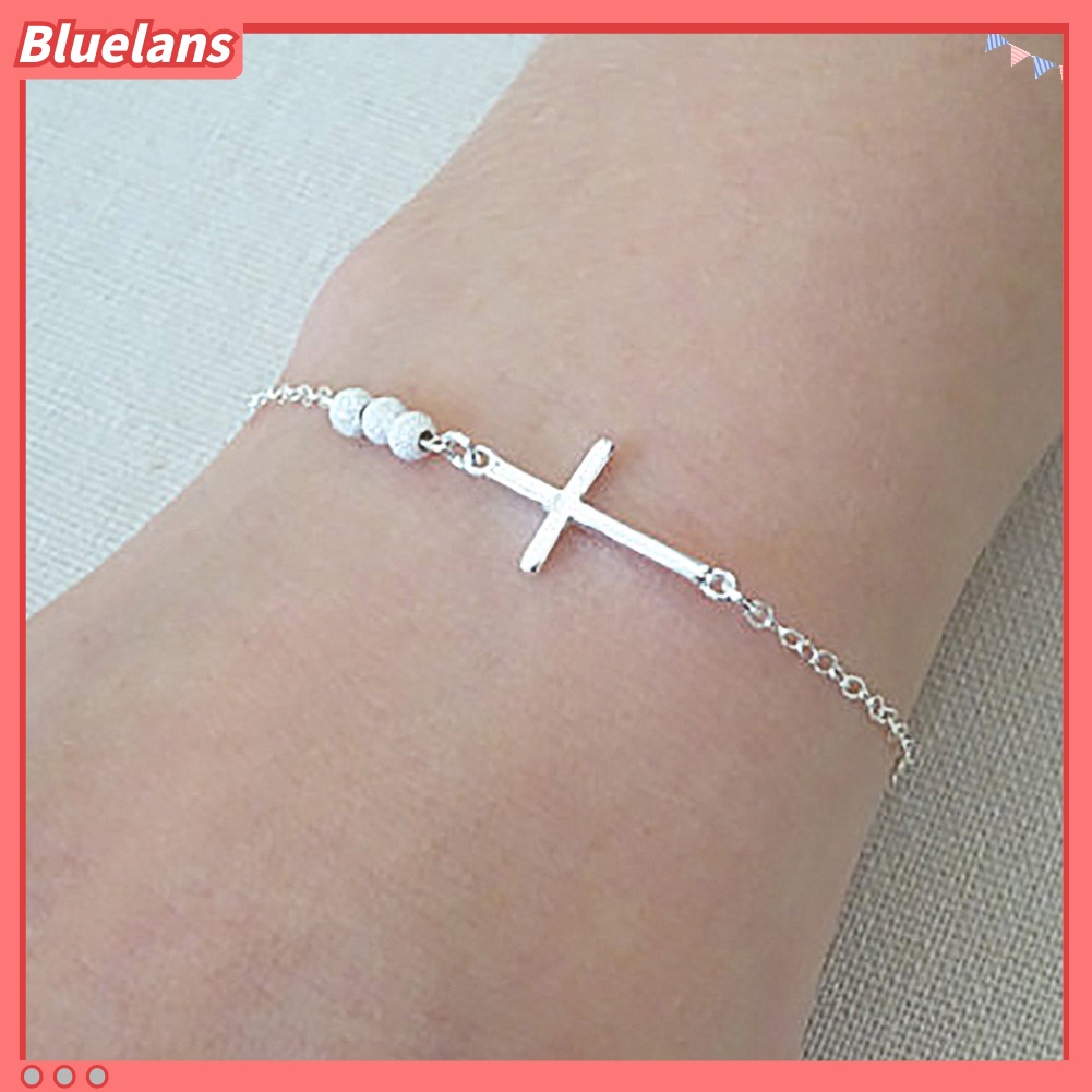 Bluelans Fashion Women Beaded Cross Charm Bracelet Chain Hand Jewelry Birthday Gifts