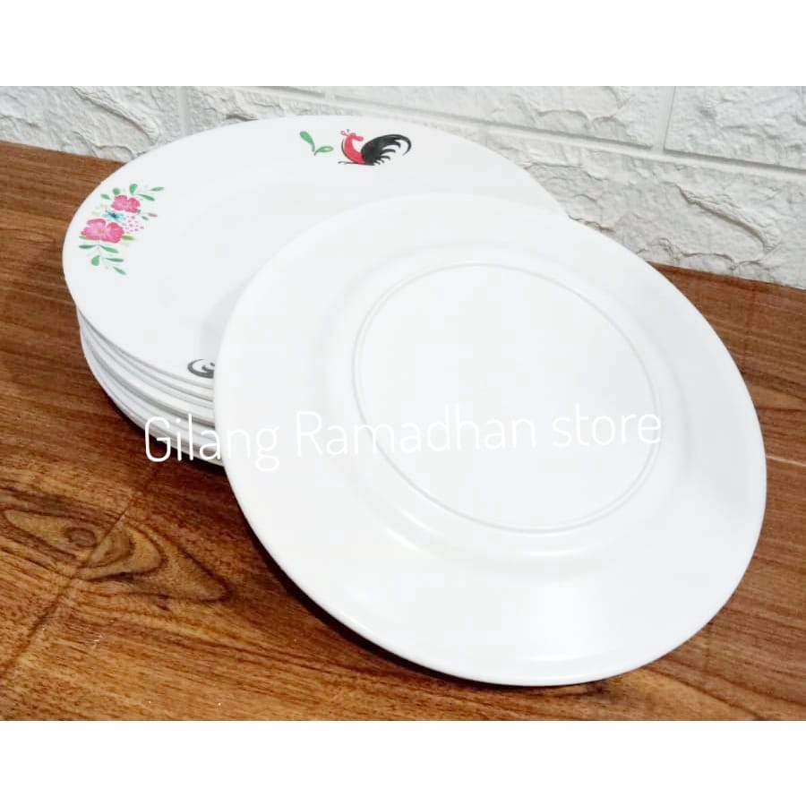 12 PCS PIRING MAKAN CEPER MOTIF BUNGA/BURUNG BAHAN MELAMIN UKURAN 10 INCH