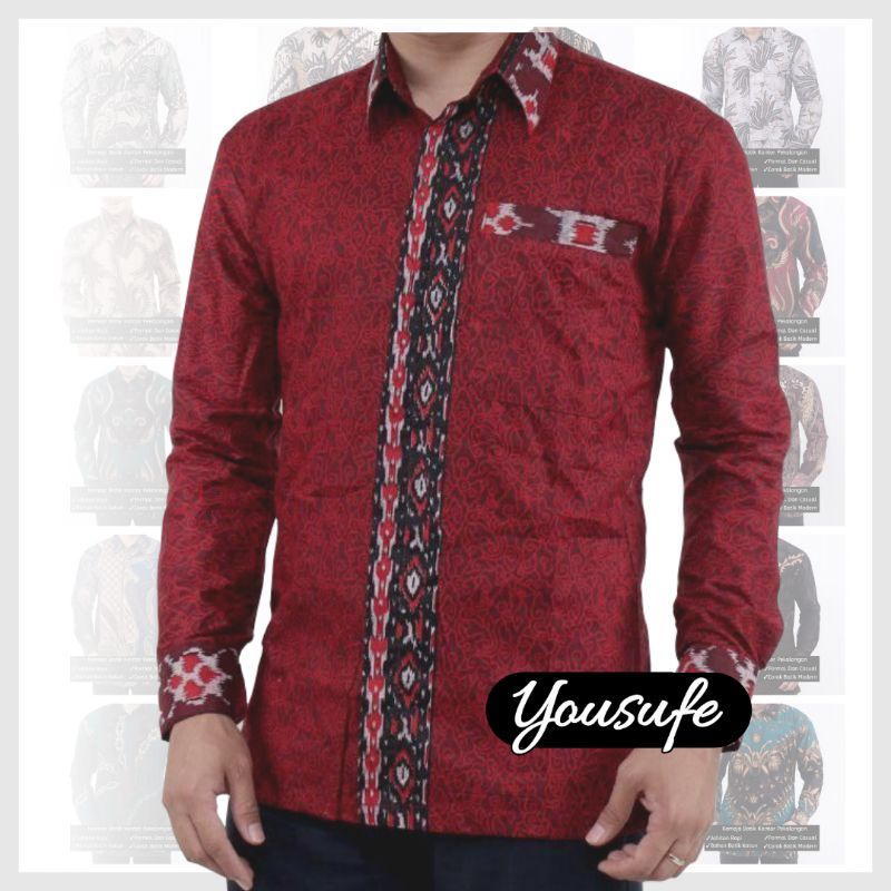 Batik Pria Lengan Panjang Warna Maroon Motif Mega Mendung Halus Katun Terbaru Tidak Menerawang Nyaman Bisa Seragaman Kode0701