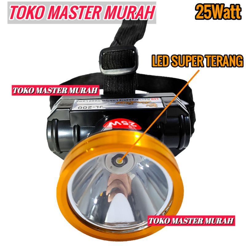 Senter Kepala Cas 25W 20W Cahaya Putih Kuning JL200P Headlamp Charge Super Terang