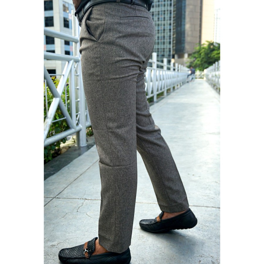 Lesta Langgeng - Celana Formal Pria Slimfit Bahan Kain Gabardine Panjang Warna Abu Tua 27-38