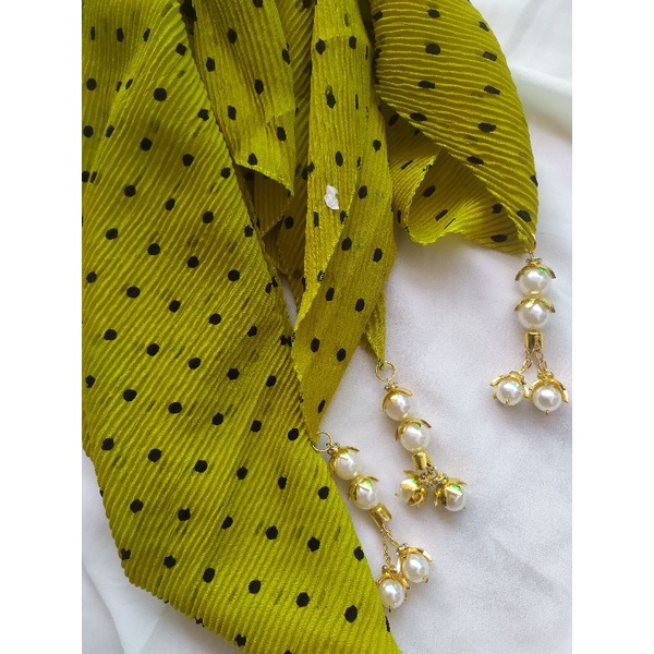 JILBAB SEGIEMPAT PLISKET POLKA BANDUL CROWN/KERUDUNG PLISKET POLKA-Lime