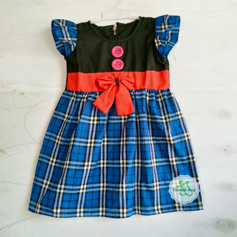 Dress anak 1 2 2,5 tahun gaun anak harian baju anak cewek perempuan kotak ( dress Kotak tartan )