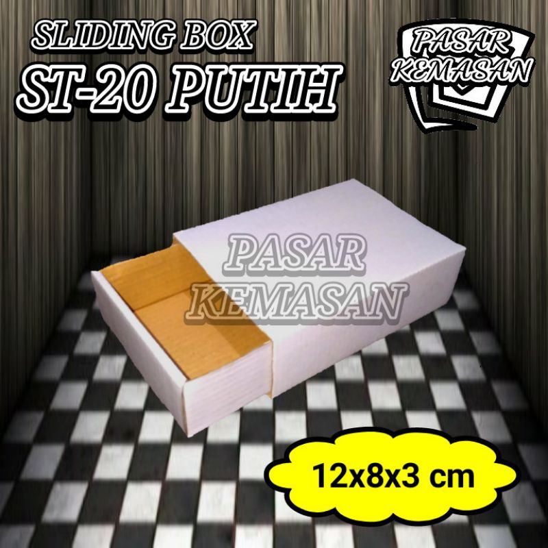 

KOTAK KARDUS SLIDING ST-20 PUTIH 12X8X3 CM POLOS BOX AKSESORIS