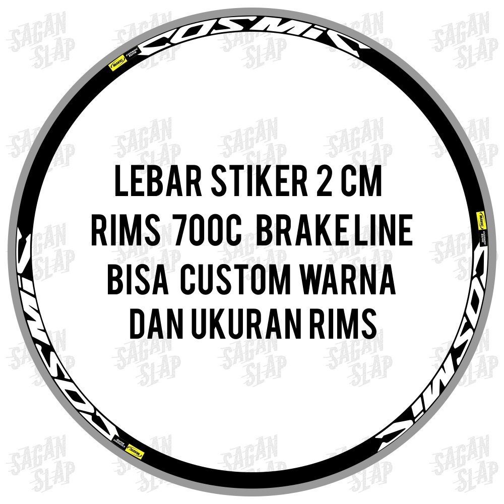 Decal Mavic Cosmic lebar sticker 2 cm Rims 700c