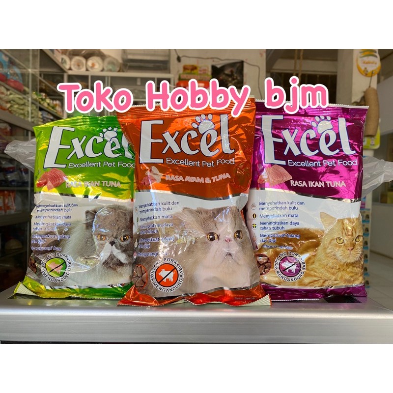 Makanan kucing excel ayam ikan tuna 500 gr bentuk ikan donat segitiga 500gr