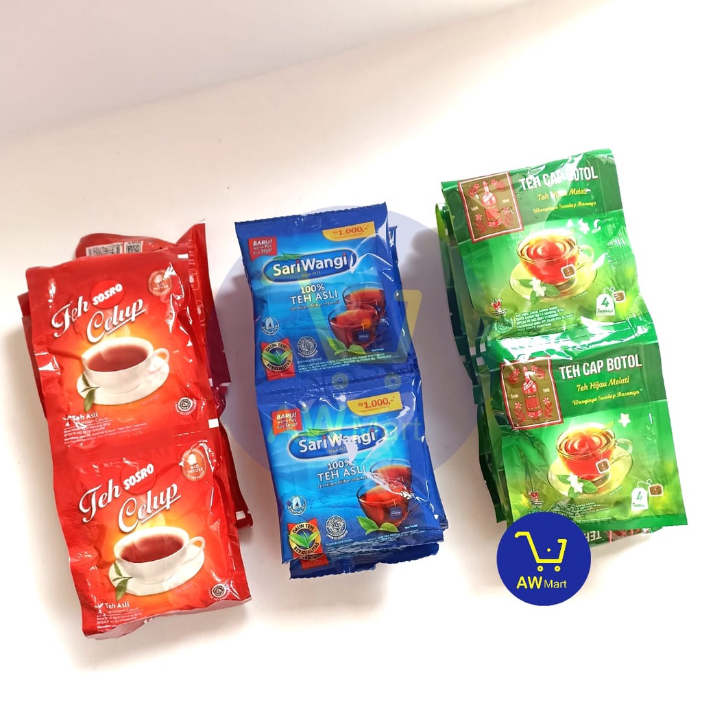 TEH CELUP SOSRO, SARIWANGI, CAP BOTOL RENCENG ISI 10 SACHET X 8GR - TEH SOSRO, TEH CAP BOTOL, TEH SARIWANGI