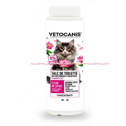 Vetocanis Dry Shampoo Cat Talc Powder 150ml Sampo Kucing Tanpa Bilas Aroma Bunga Lotus Vetokanis Vetocani