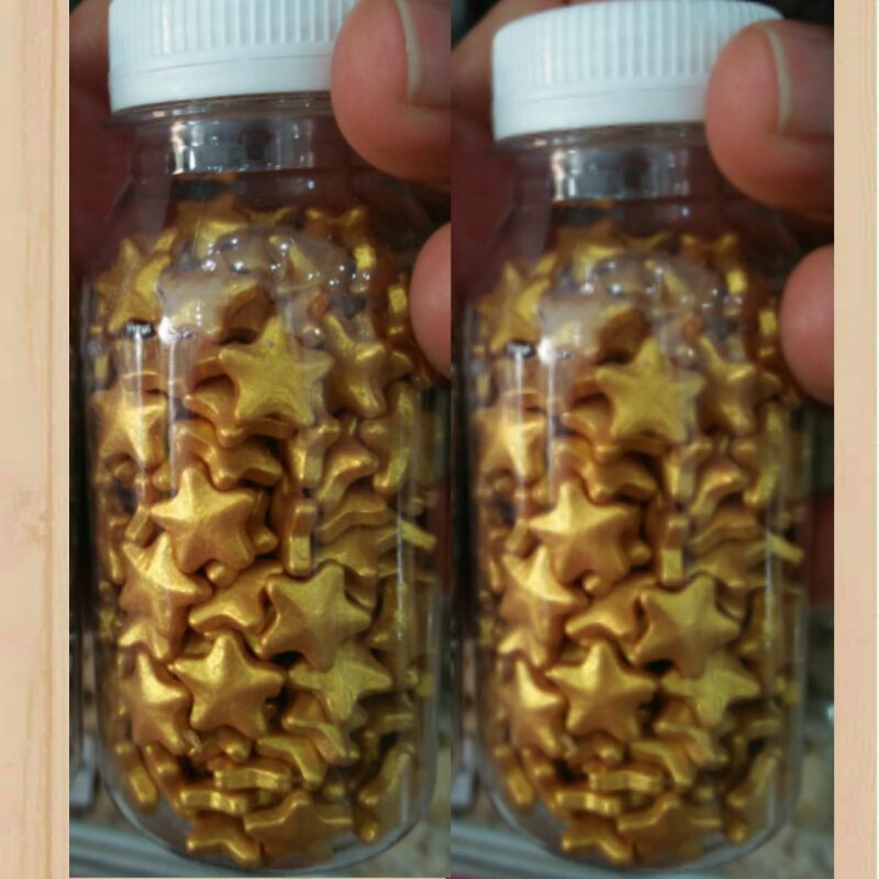 

Spingkel Bintang Emas 50 gr/Star/Gold/Hiasan Unicorn/Taburan/Kue Tart/Wedding/Edibel/Dekorasi