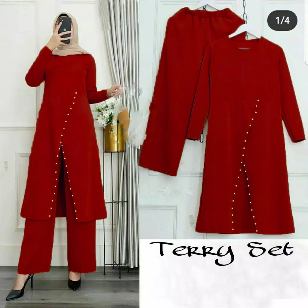 SET TERRY PEARLY MF / SETELAN LONG TUNIK MUTIARA TERRY