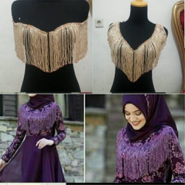 Hiasan dada payet juntai. choker payet  kekinian