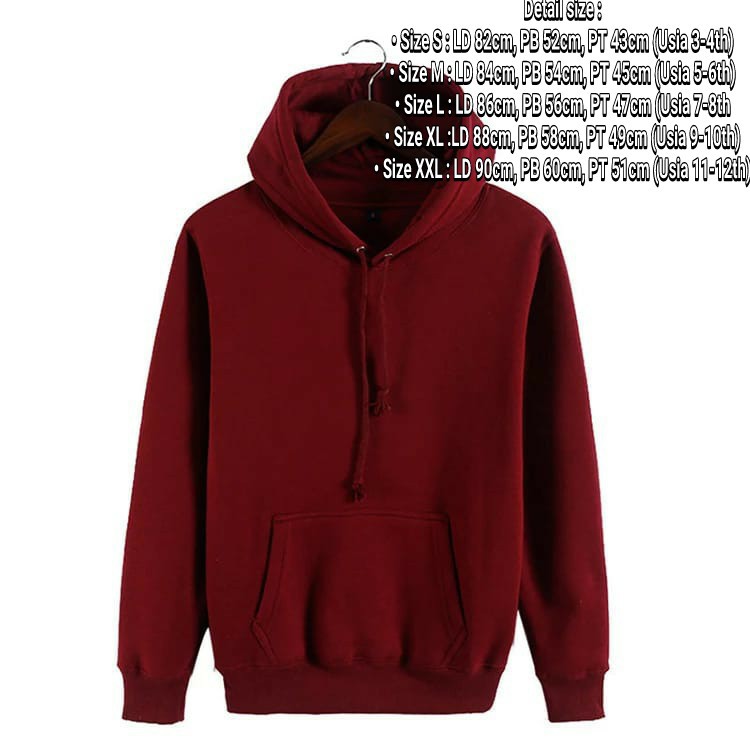 Sweater Hoodie Polos Anak Laki-Laki/Perempuan Usia 3-12 Tahun Bahan Tebal Premium