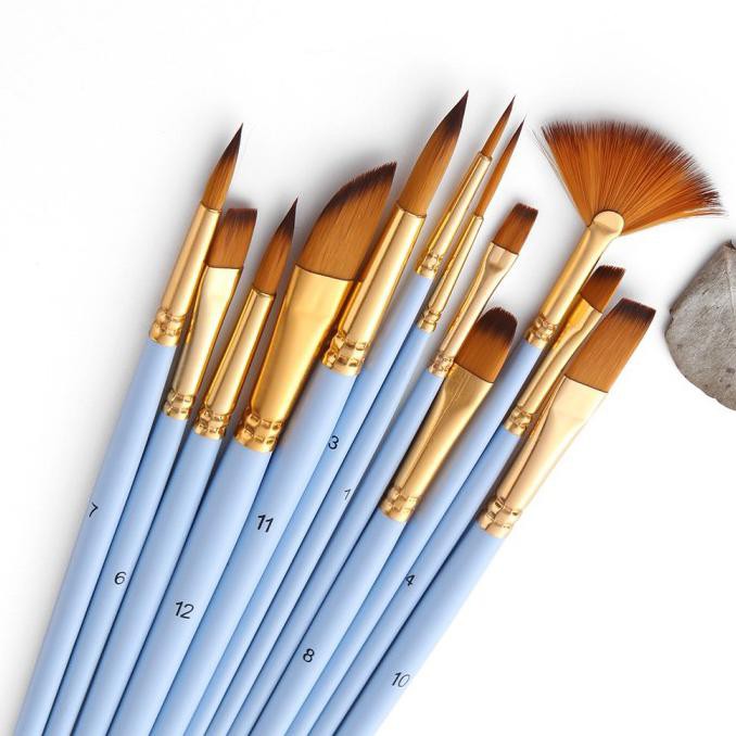 

Best Seller! 12Pcs Fine Detail Paint Brush Set Double Color Taklon Hair - Lake Termurah