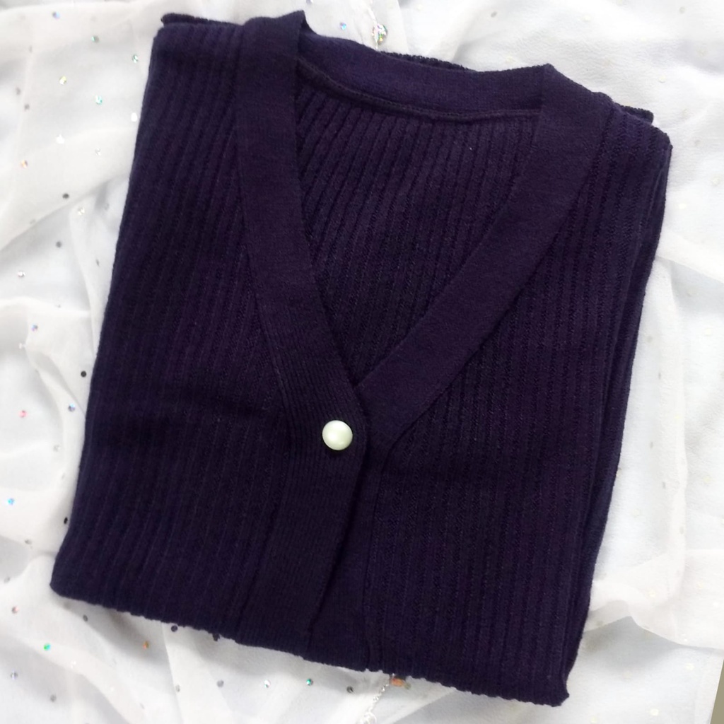 Cardigan rajut kancing mutiara RENAIRA 01-Navy