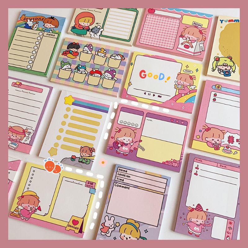 

Sticky note memo gambar kartun lucu untuk pelajar ala korea aesthetic