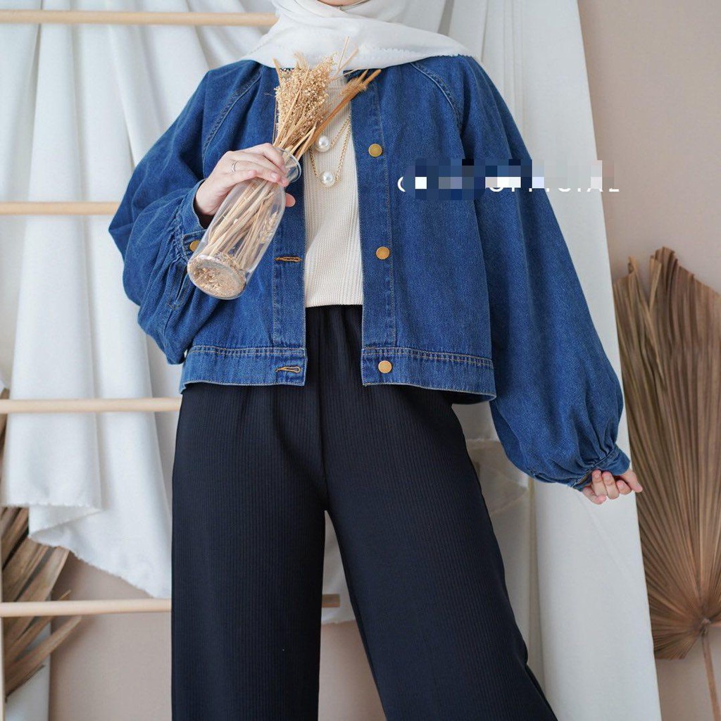 JAKET JEANS ALMA SANDWASH JUMBO LD 100-146 BAHAN DENIM JAKET WANITA CROPTY BIGSIZE-virza navy ld100
