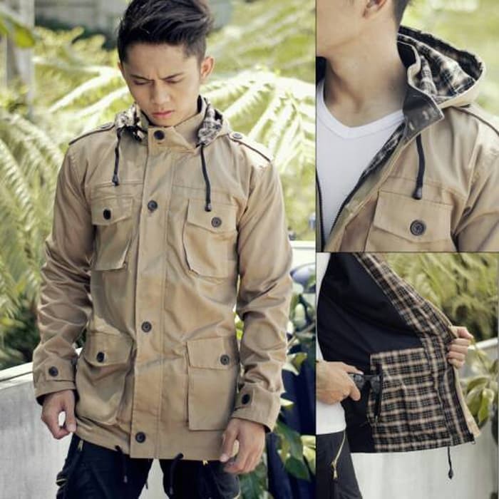 JAKET PARKA PRIA MOCCA KOMBINASI FLANEL KEREN