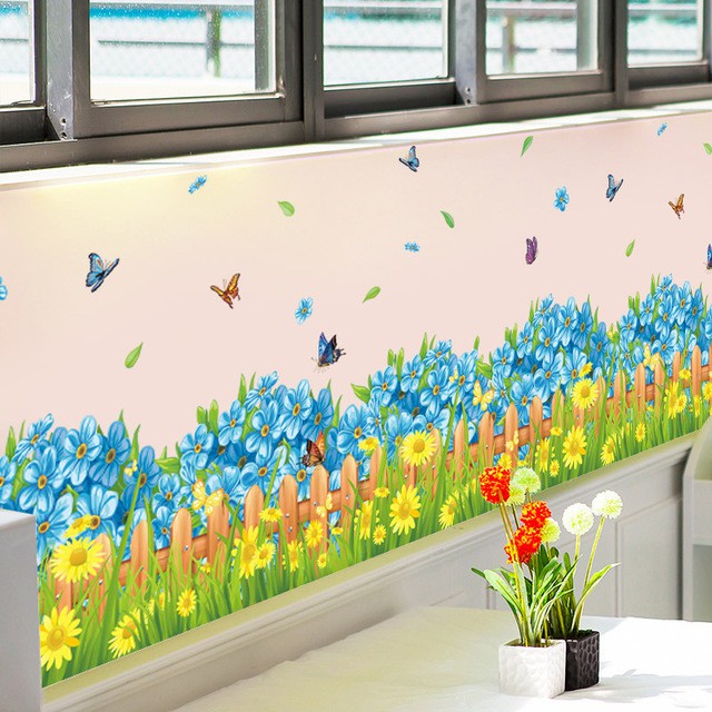 Reliza Wall Sticker Blue Fance Rumput Pagar Biru Stiker Dinding LDR7185