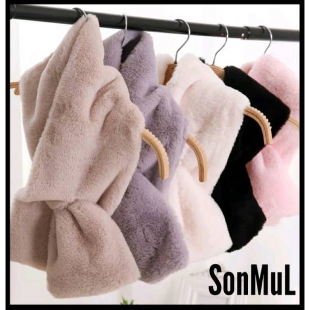 Women Rabbit Fur Scarf Shawl Collar Neck Syal Musim Dingin