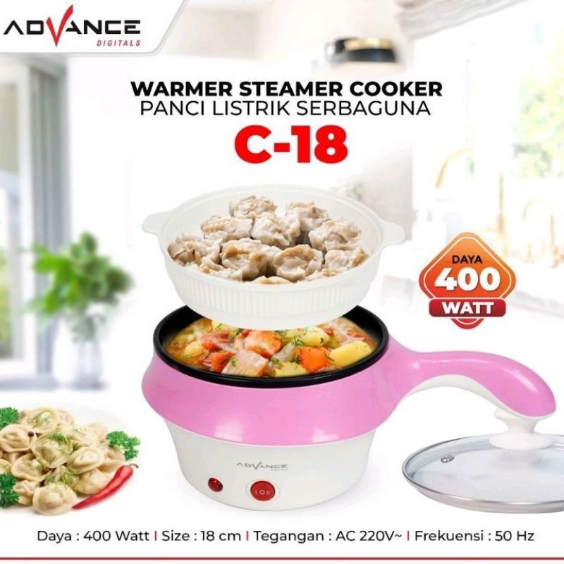 Panci Listrik Advance C-18 / Panci Elektrik Multifungsi Advance C18 ( ada Kukusan ) Steamer Warmer Cooker Panci Portable Serbaguna