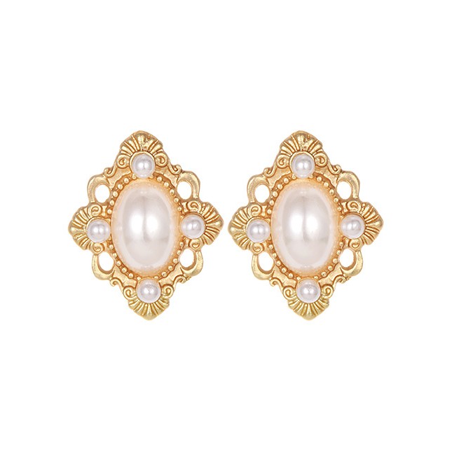 LRC Anting Tusuk Gold Alloy Pearl Geometric Earrings F71317