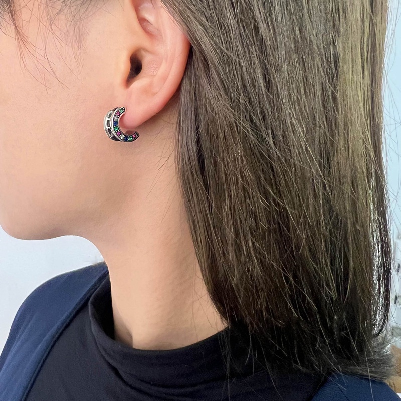 Anting Tusuk Bentuk C Hias Zircon Warna Pelangi Gaya Trendyretrothailand Untuk Wanita