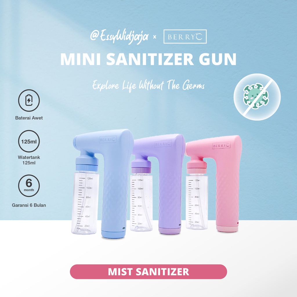 BerryC Mini Sanitizer Gun Rechargable, Small, Multi-Purpose, Travel Size semprotan otomatis sprayer sanitizer bed spray semprot disinfektan disinfectant liquid cairan antiseptik usb portable mobile tanpa kabel awet garansi kuat mudah essywidjaja essy best