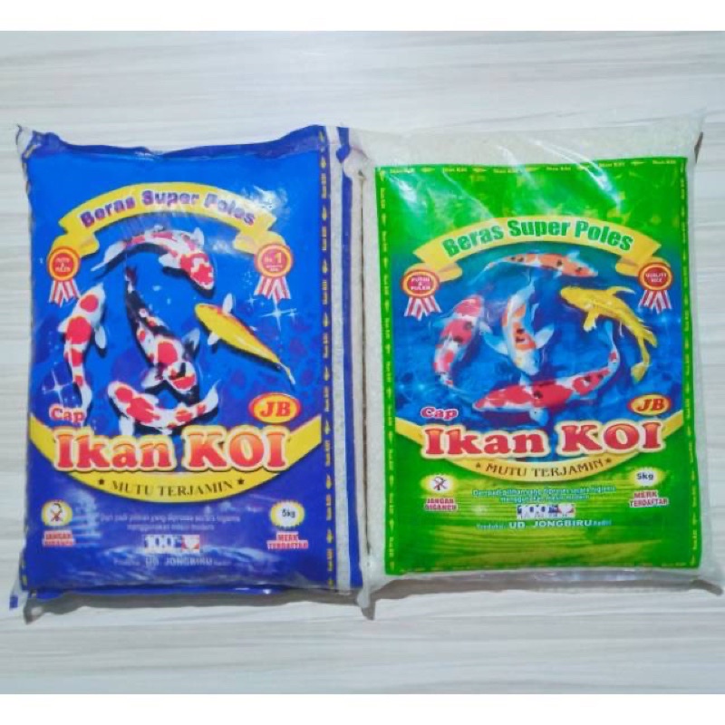 BERAS IKAN KOI BIRU(BRAMO) DAN HIJAU/BERAS ECER 1KG