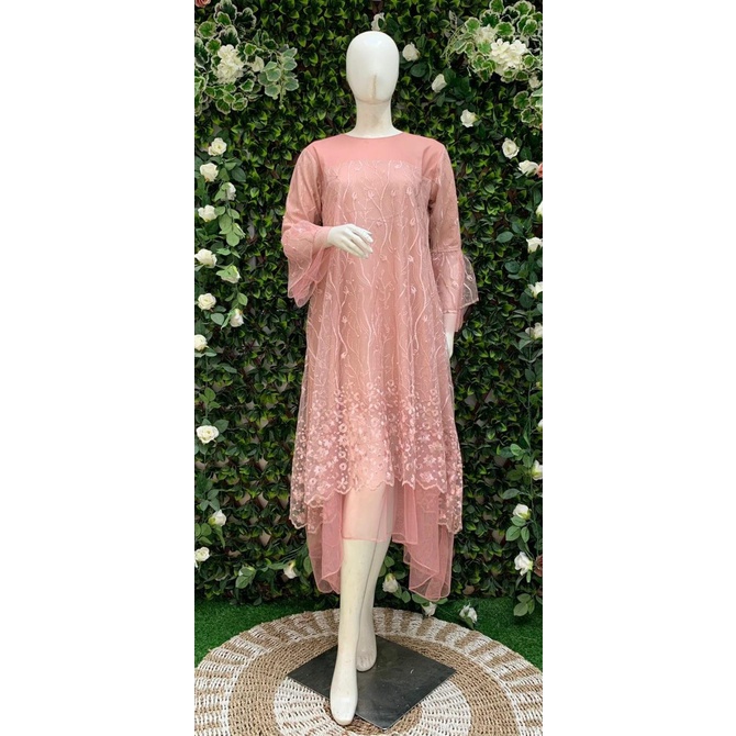 DRESS KONDANGAN WANITA DRESS BRUKAT ELSIORA - Rose gold, M