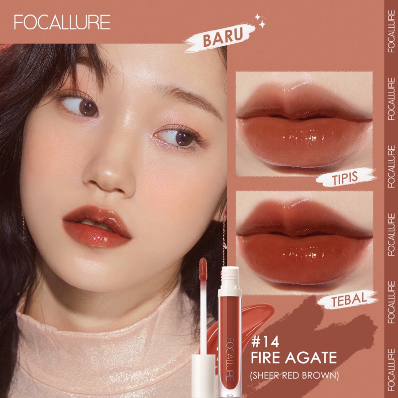 FOCALLURE Mirror Lip Gloss Jelly Glitter Shiny Clear Dewy Lip Tint Lipstick Liptint 10 Colors Optional 3g