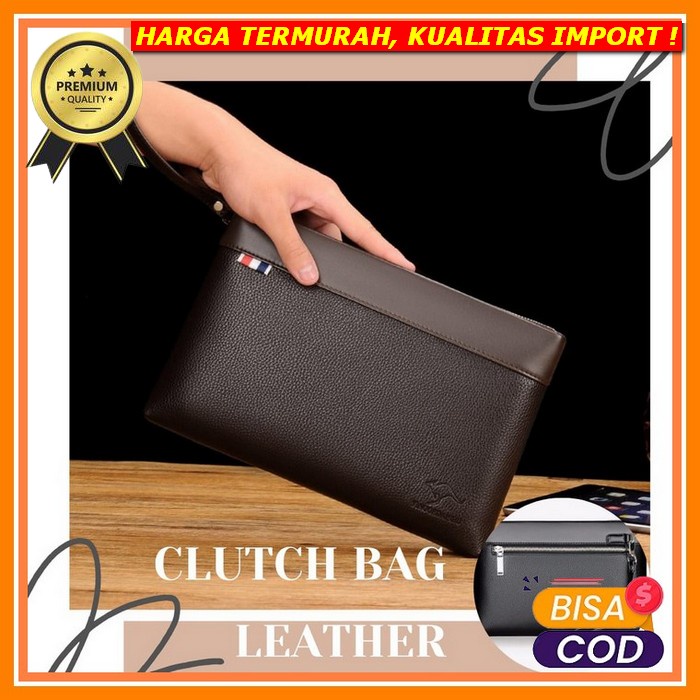 Tas Genggam Kulit Motif Anyam Kulit Leather Clutch Bag - Black Tas Tangan Pria Handbag Tas Pouch Pri